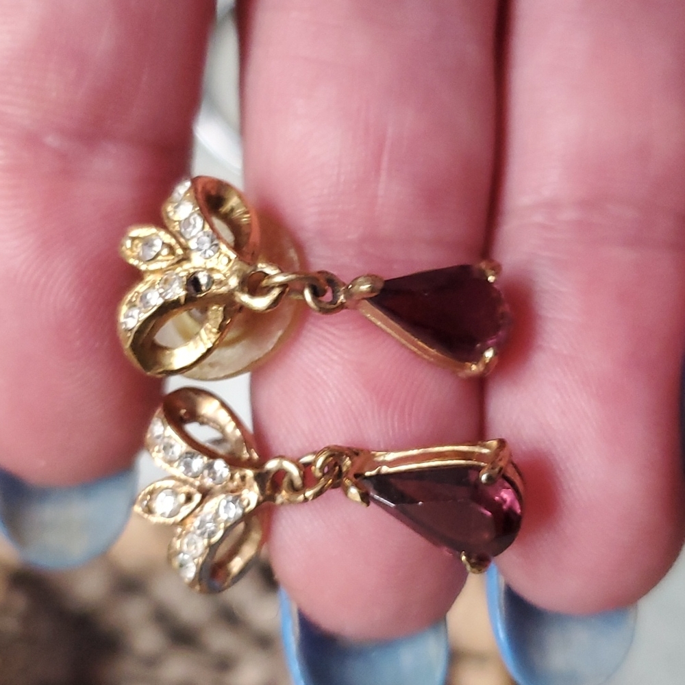 Garnet gemstone earrings in very solid gold plated and diamond setting.